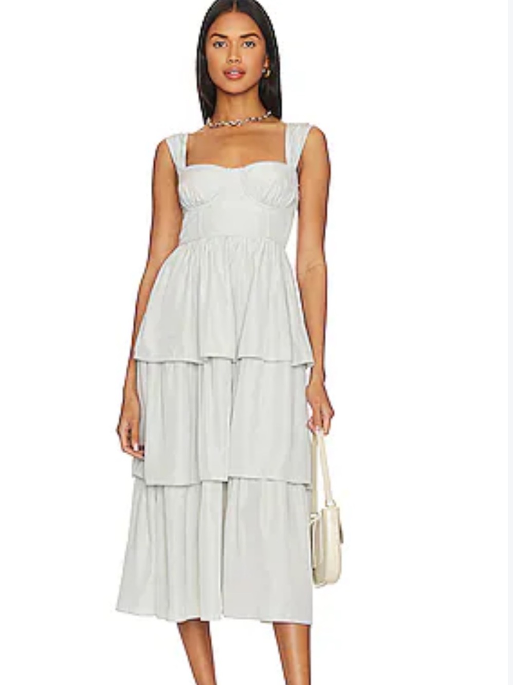 Who What Wear Grey / White Tiered Maxi Dress with Square Neck in Mist